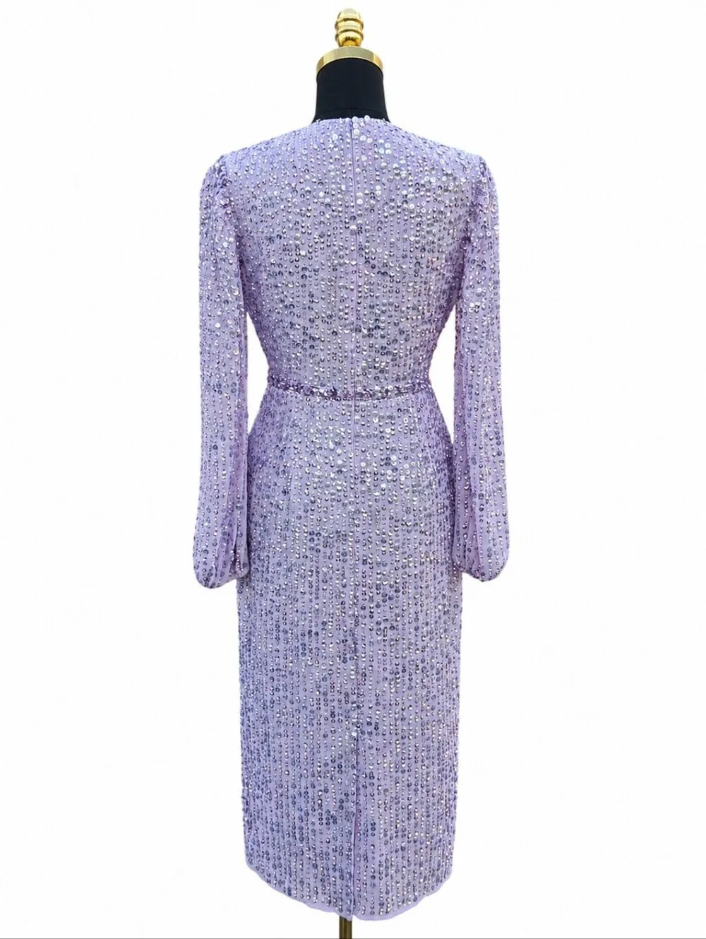 Mac Duggal Lavender Sequin Embellished Midi Sheath Dress Size 6 NWT